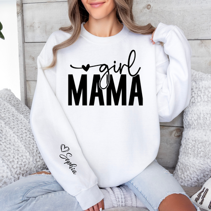 Custom Girl Mama Sweatshirt - Mom Sweatshirt with Name on Sleeve