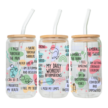 Daily Motivation Glass Cup 20oz with Glass Straw and Bamboo Lid Teacher gifts