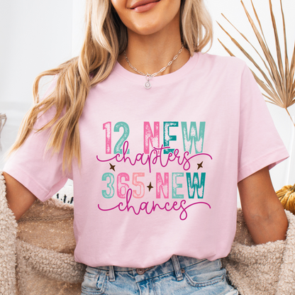 Family New Year Shirts - 100% Cotton Unisex T-Shirts for Adults and Kids - "12 New Chapters, 365 New Chances" Inspirational Design