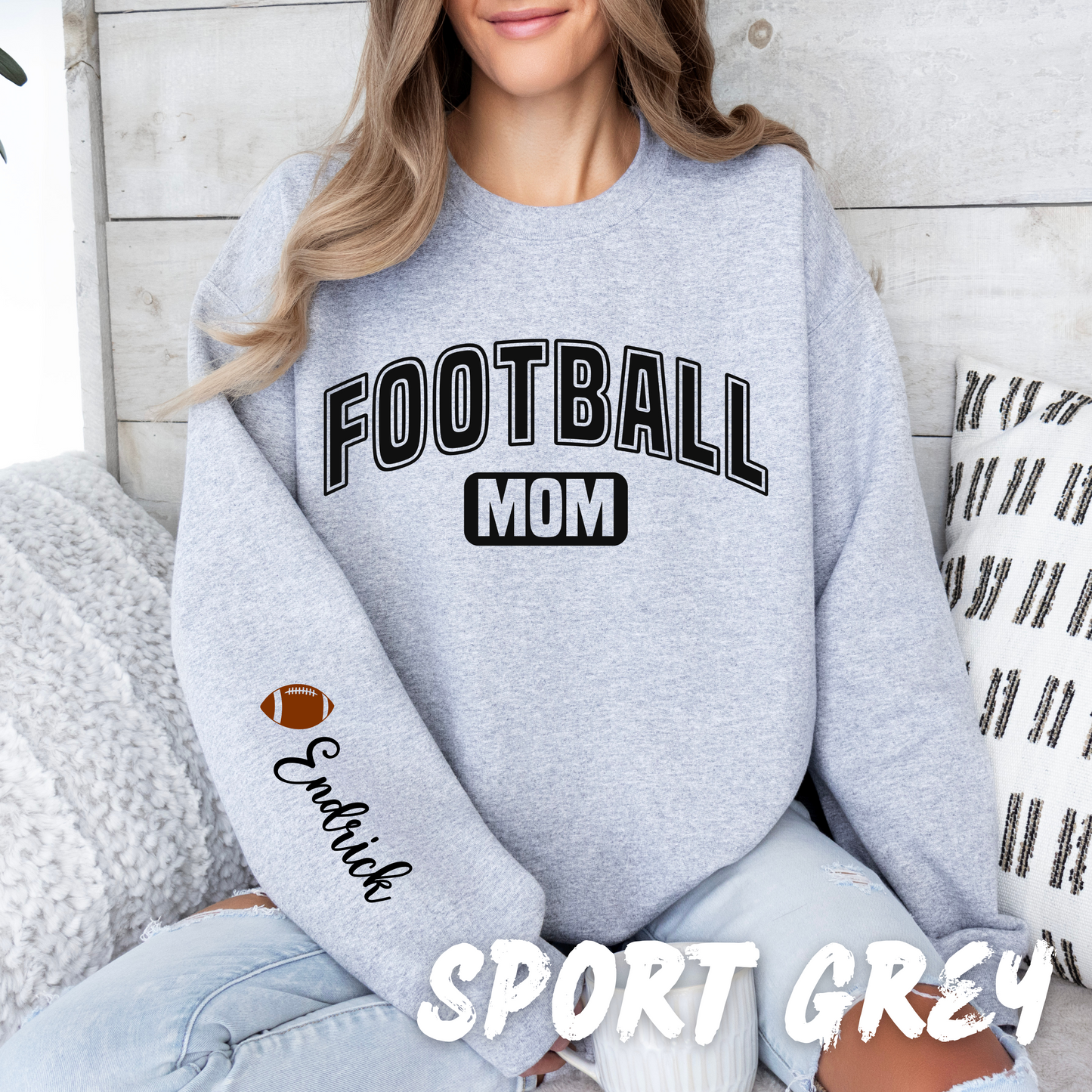 Personalized Football Mom Sweatshirts with name on sleeve