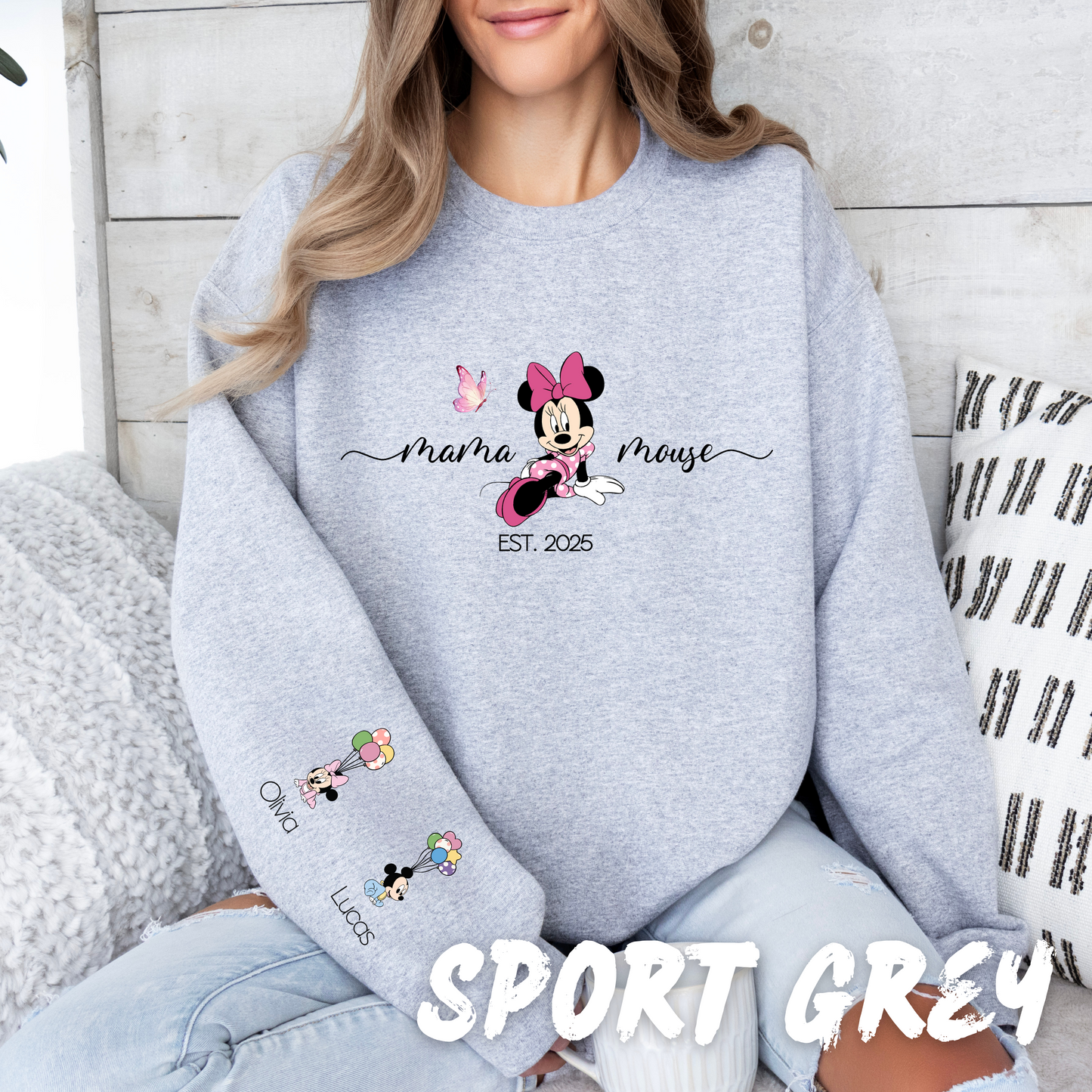 Custom Mama Mouse Sweatshirt with Custom Names on Sleeve