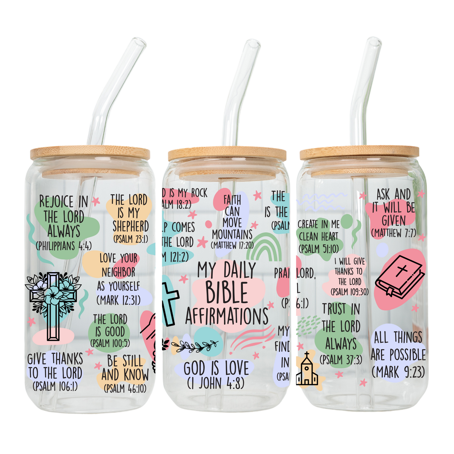 Daily Motivation Glass Cup 20oz with Glass Straw and Bamboo Lid Teacher gifts