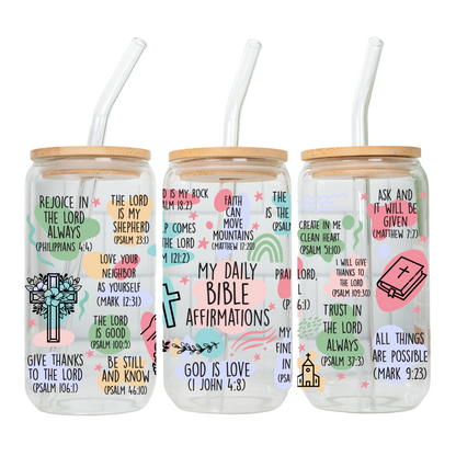 Daily Motivation Glass Cup 20oz with Glass Straw and Bamboo Lid Teacher gifts
