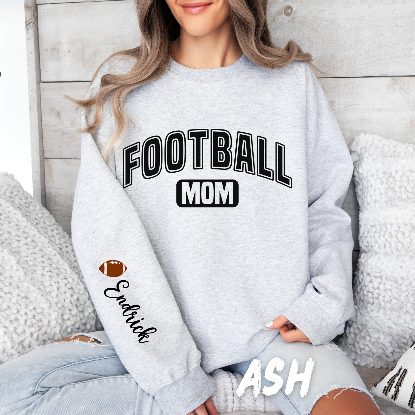 Personalized Football Mom Sweatshirts with name on sleeve