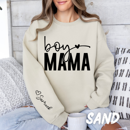 Custom Boy Mama Sweatshirt - Mom Sweatshirt with Name on Sleeve