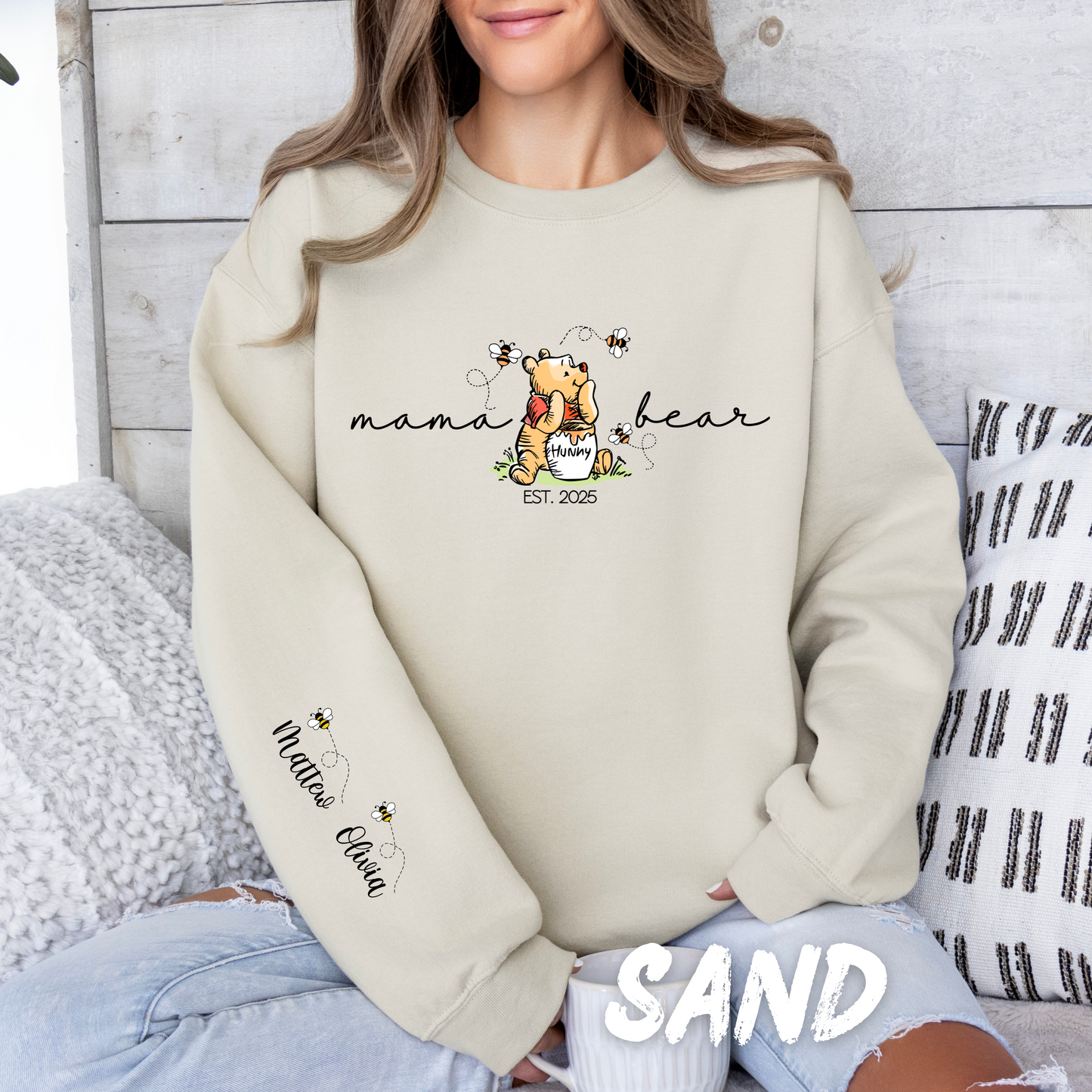 Personalized Mama Bear Sweatshirt with Custom Names on Sleeve