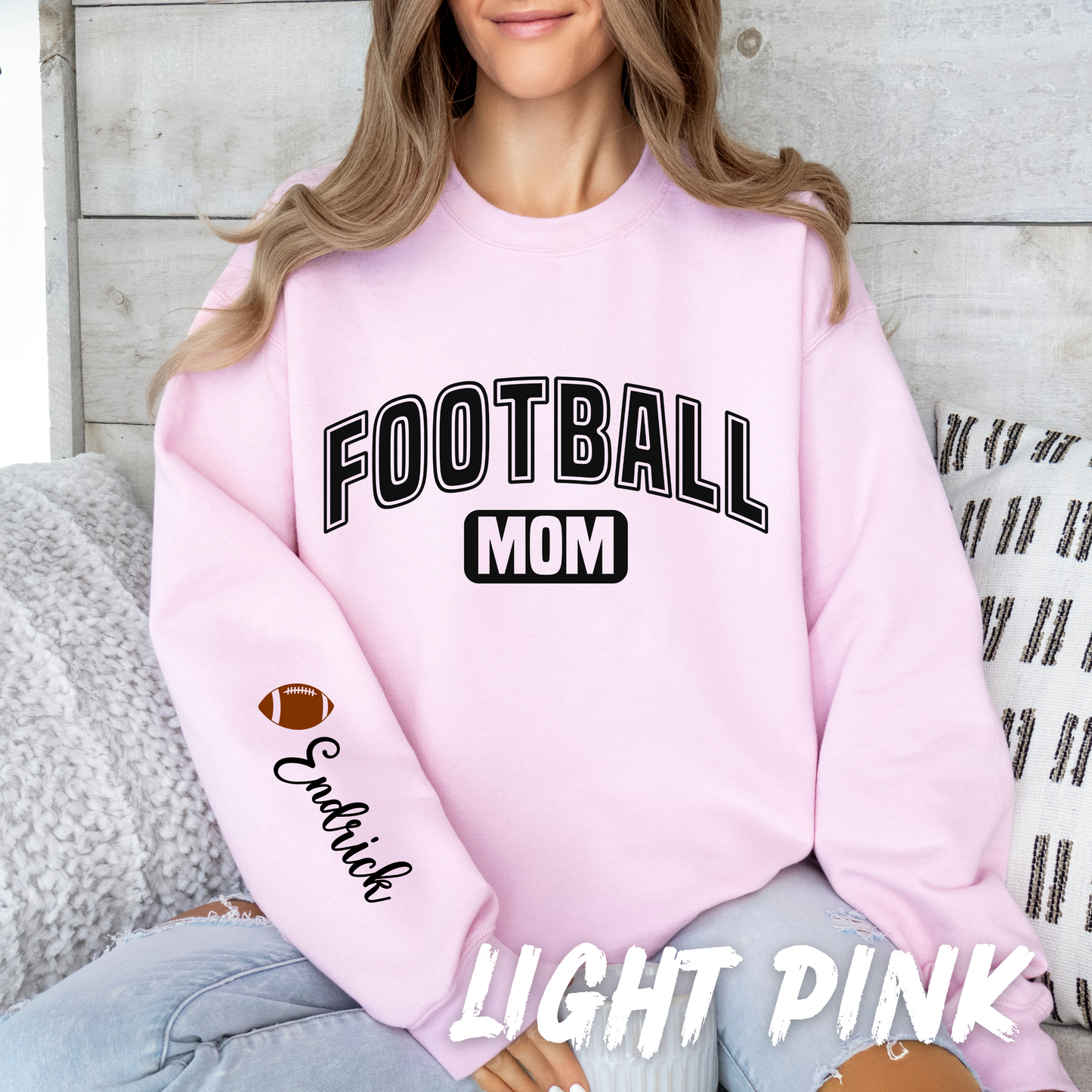 Personalized Football Mom Sweatshirts with name on sleeve