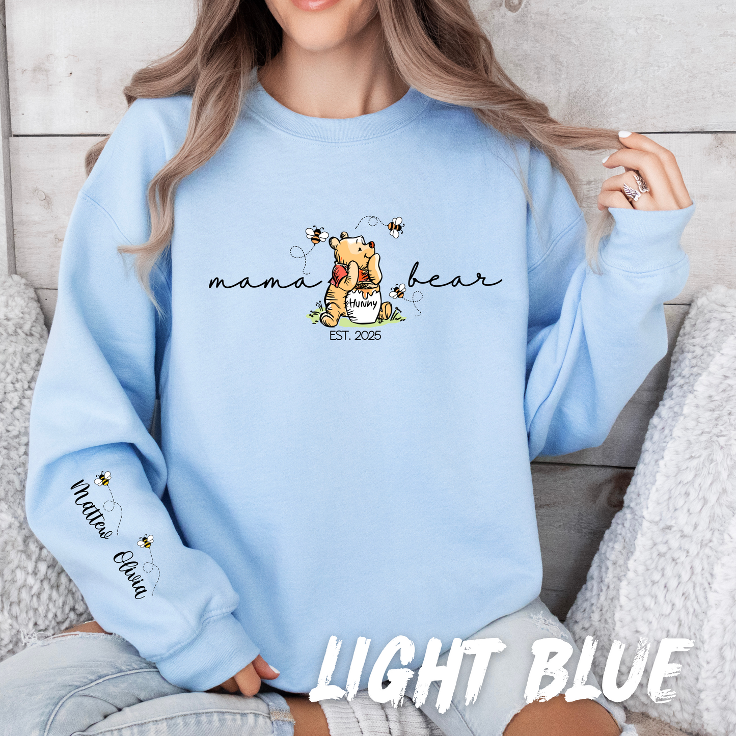 Personalized Mama Bear Sweatshirt with Custom Names on Sleeve