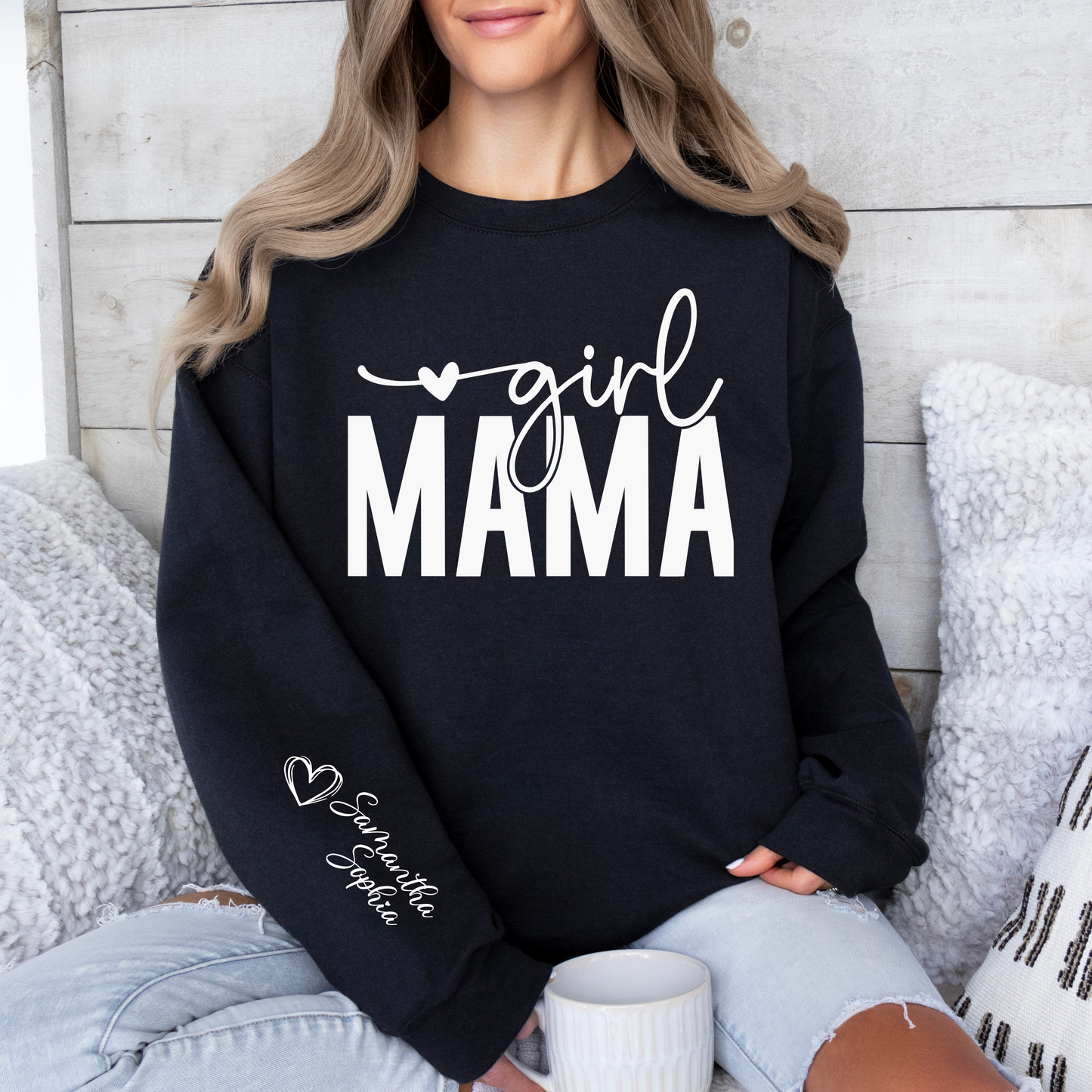 Custom Girl Mama Sweatshirt - Mom Sweatshirt with Name on Sleeve