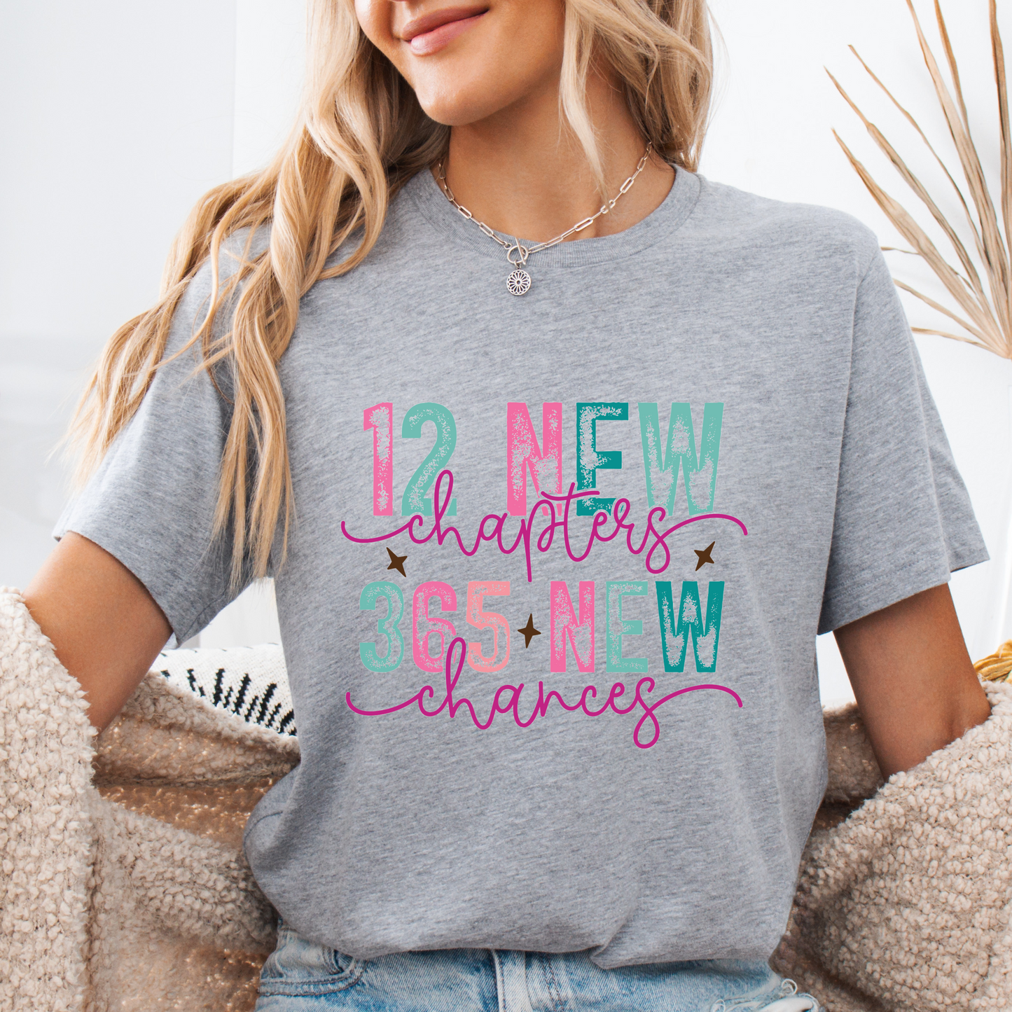 Family New Year Shirts - 100% Cotton Unisex T-Shirts for Adults and Kids - "12 New Chapters, 365 New Chances" Inspirational Design