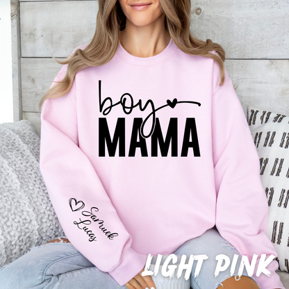 Custom Boy Mama Sweatshirt - Mom Sweatshirt with Name on Sleeve