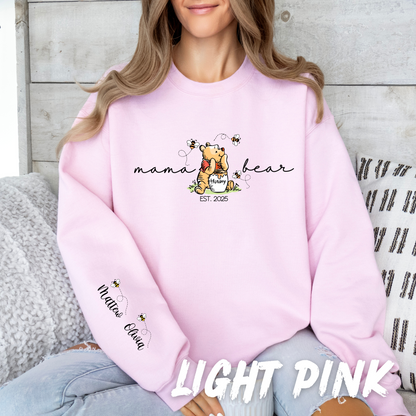 Personalized Mama Bear Sweatshirt with Custom Names on Sleeve