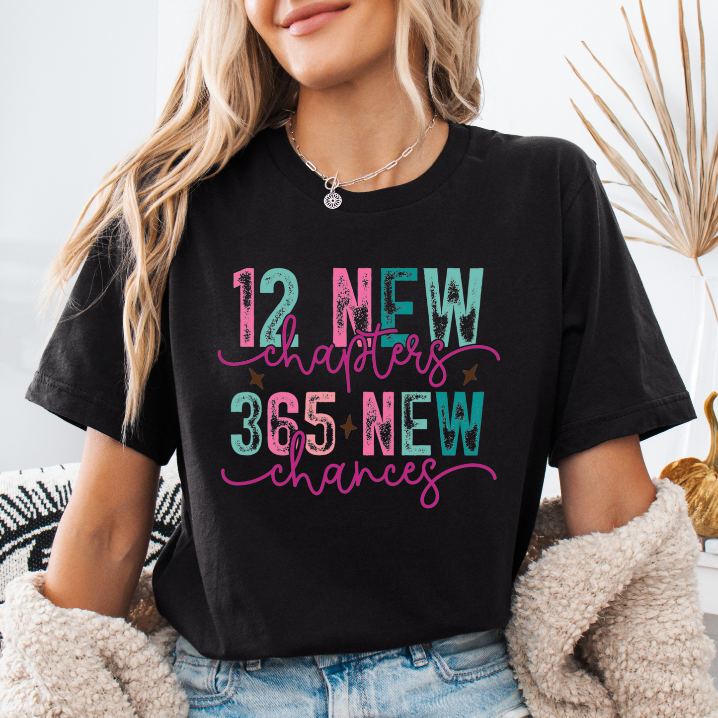 Family New Year Shirts - 100% Cotton Unisex T-Shirts for Adults and Kids - "12 New Chapters, 365 New Chances" Inspirational Design