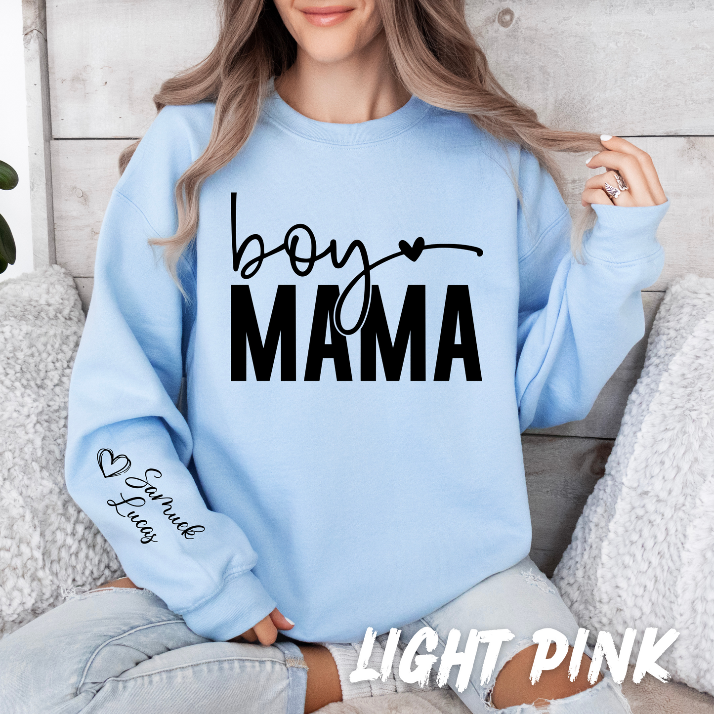 Custom Boy Mama Sweatshirt - Mom Sweatshirt with Name on Sleeve