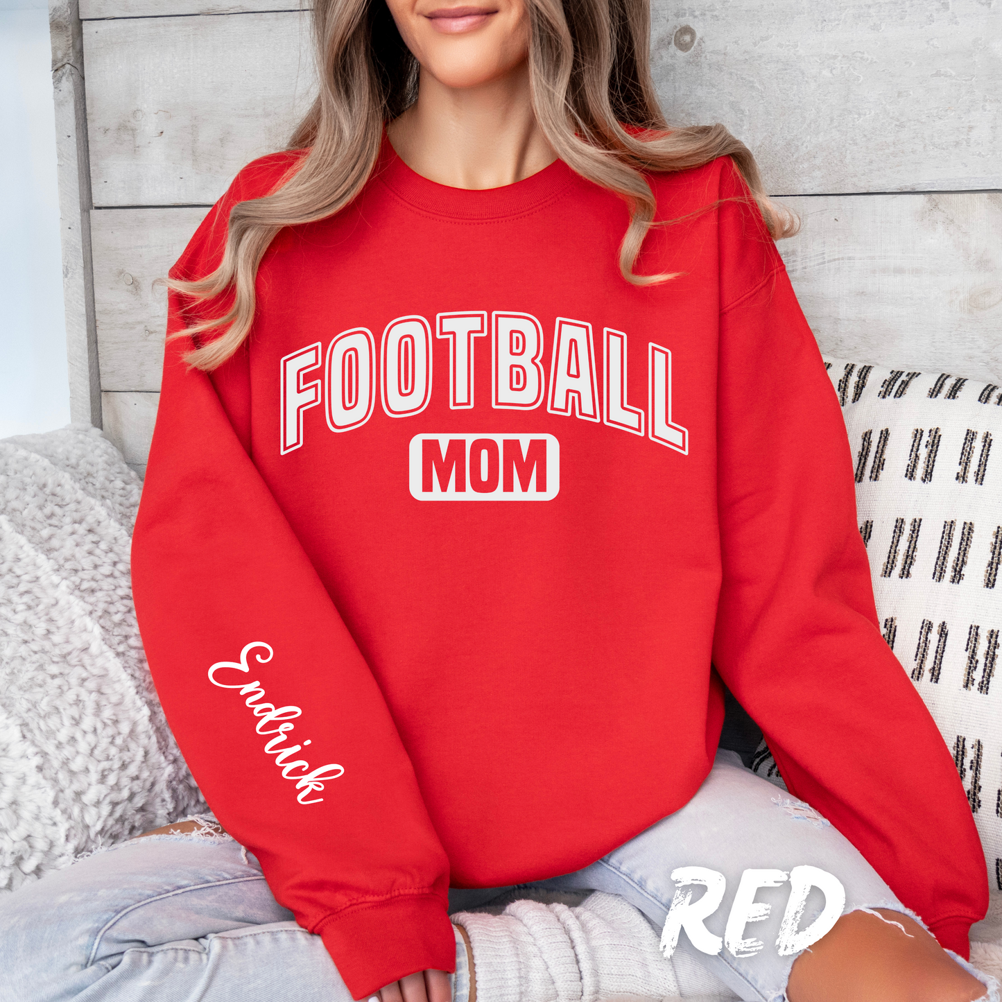 Personalized Football Mom Sweatshirts with name on sleeve