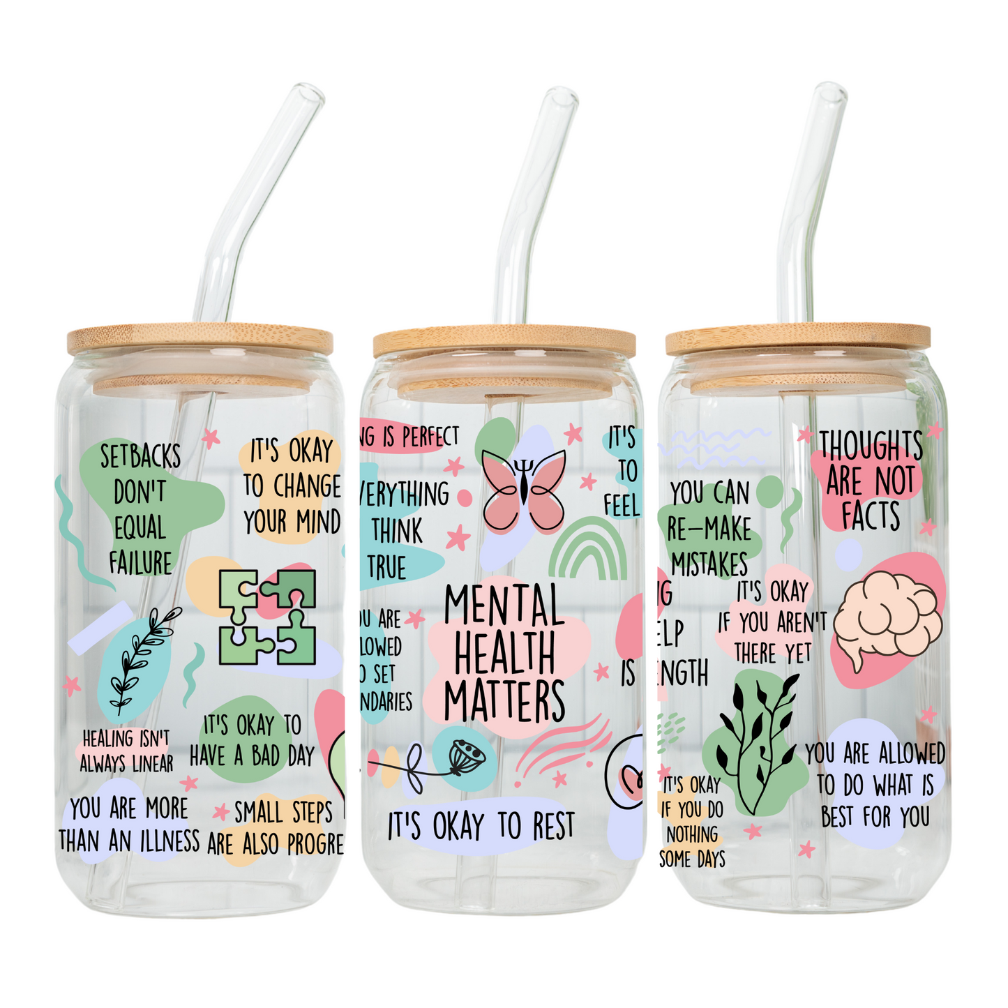 Daily Motivation Glass Cup 20oz with Glass Straw and Bamboo Lid Teacher gifts