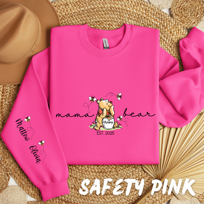 Personalized Mama Bear Sweatshirt with Custom Names on Sleeve