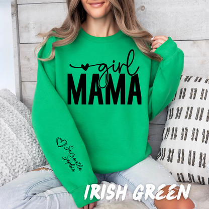 Custom Girl Mama Sweatshirt - Mom Sweatshirt with Name on Sleeve