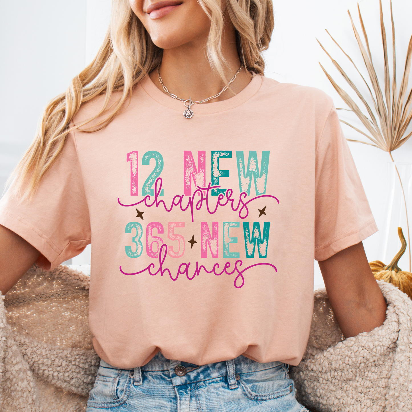 Family New Year Shirts - 100% Cotton Unisex T-Shirts for Adults and Kids - "12 New Chapters, 365 New Chances" Inspirational Design