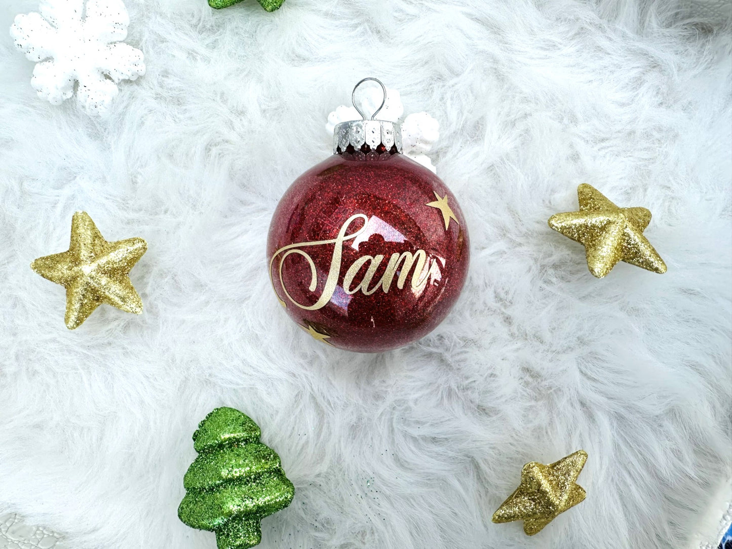 Personalized Glitter Christmas Ornaments - Custom Name Ornaments