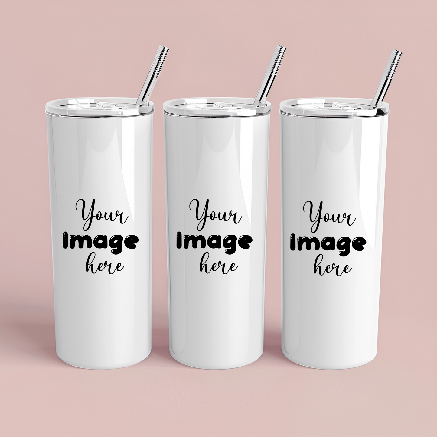 Custom Imagen-Logo Skinny 20 OZ Straight Stainless Steel White Tumbler