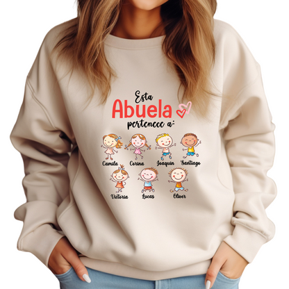 Custom "Abuela" Sweatshirt with Grandkids' Names and clipart