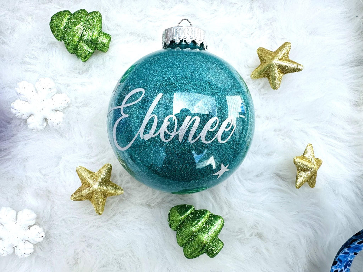 Personalized Glitter Christmas Ornaments - Custom Name Ornaments - Unique Christmas Gifts
