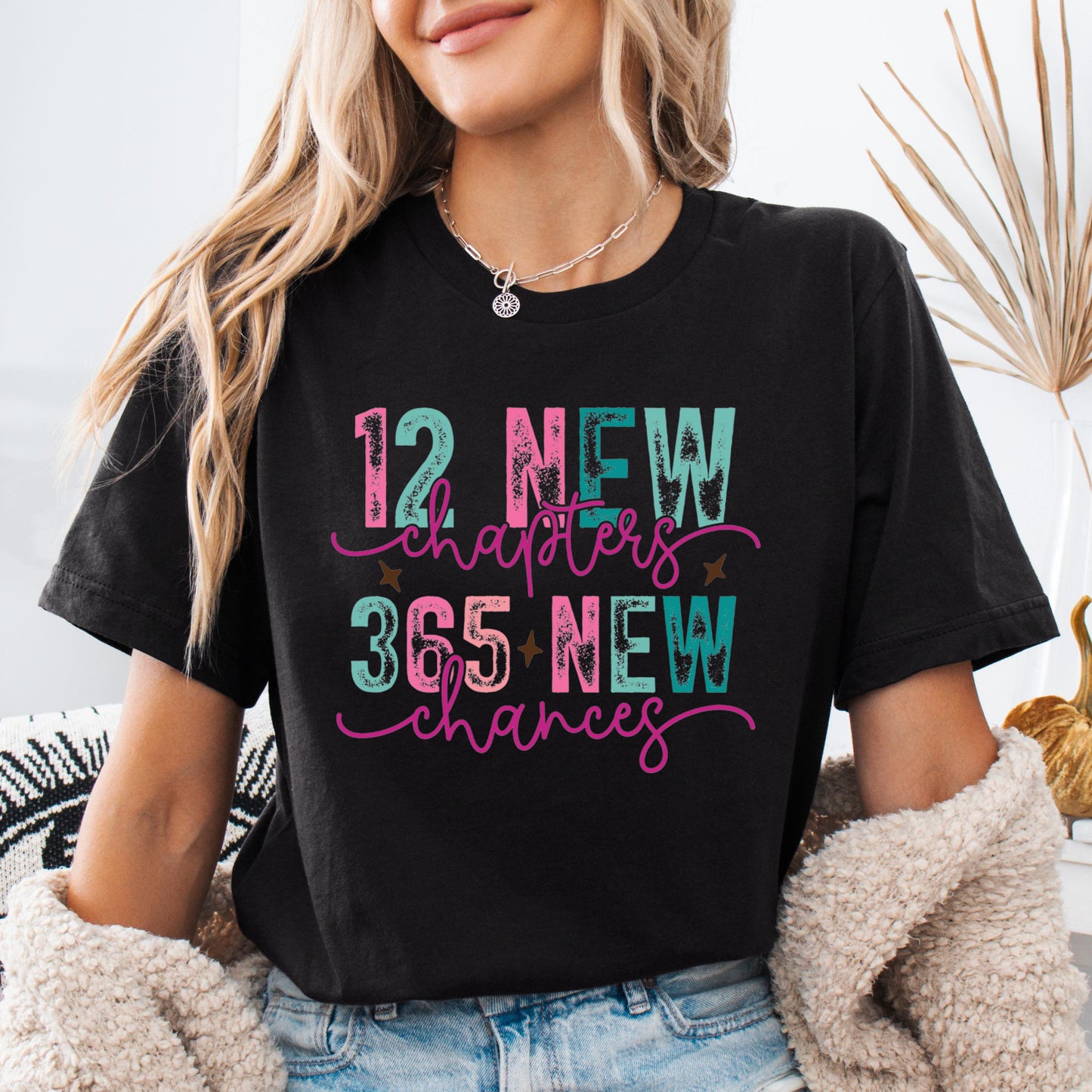 Unisex New Year Shirts for Adults and Kids "12 New Chapters, 365 New Chances" Inspirational Design Shirts for family Matching Shirt