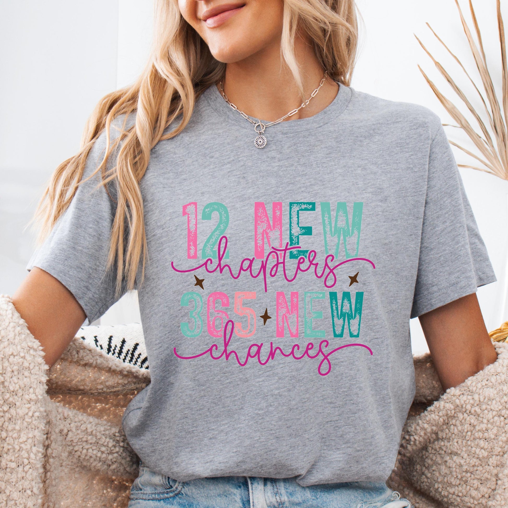 Unisex New Year Shirts for Adults and Kids "12 New Chapters, 365 New Chances" Inspirational Design Shirts for family Matching Shirt