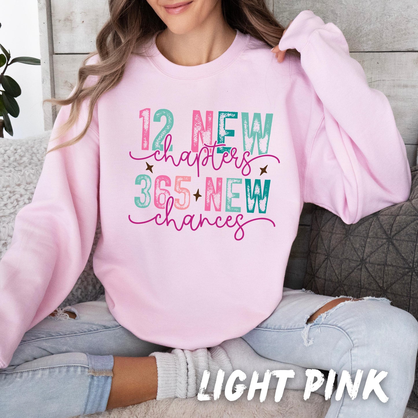 Inspirational Sweatshirts for Adults and Kids "12 New Chapters, 365 New Chances" Motivational Sweatshirt for family Matching Sweaters