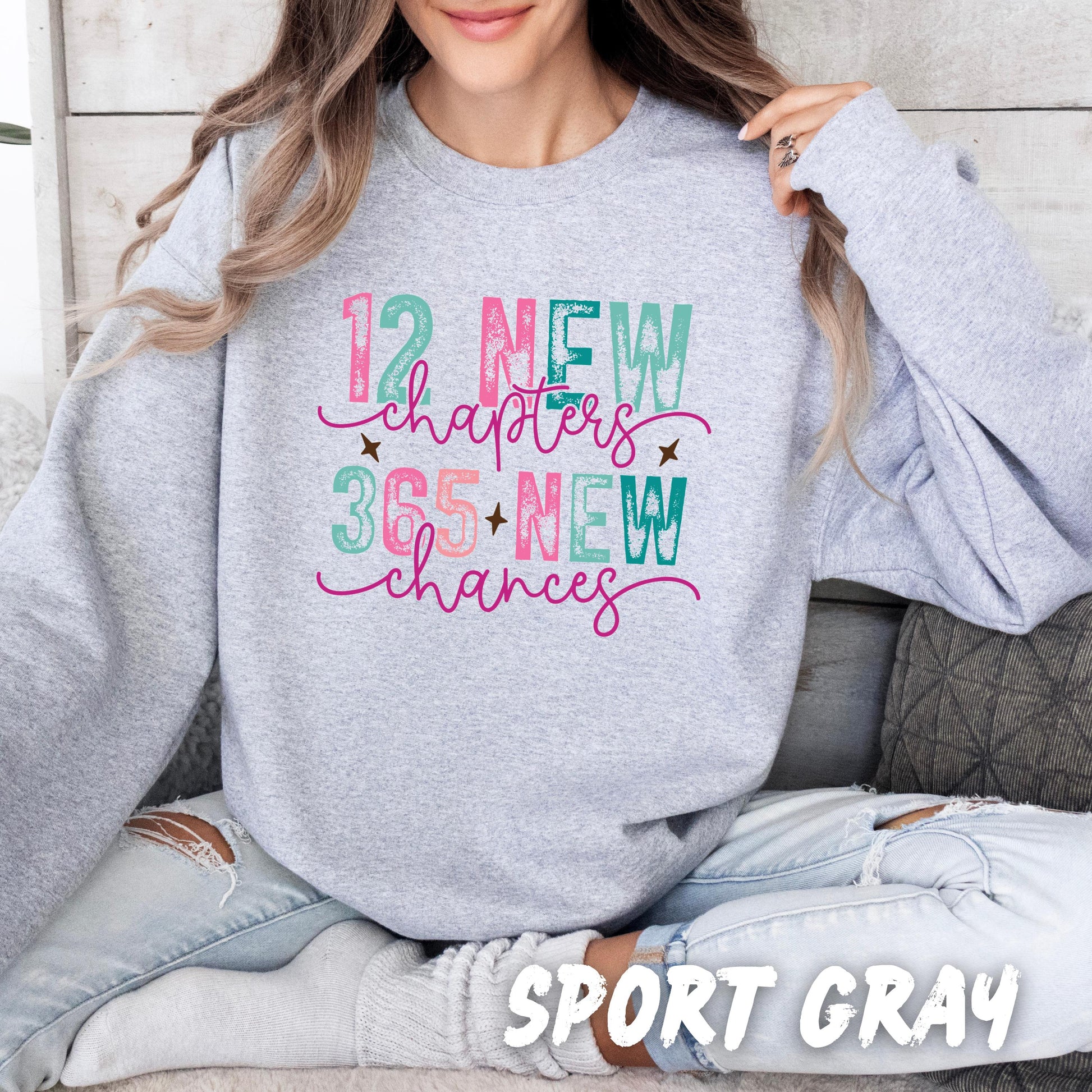 Inspirational Sweatshirts for Adults and Kids "12 New Chapters, 365 New Chances" Motivational Sweatshirt for family Matching Sweaters