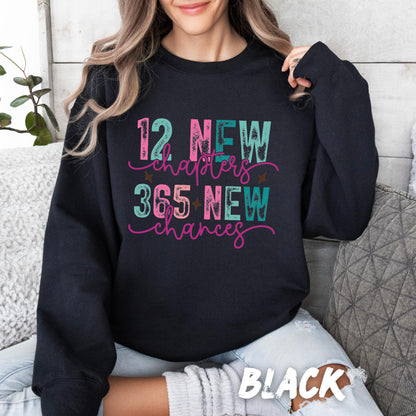 Inspirational Sweatshirts for Adults and Kids "12 New Chapters, 365 New Chances" Motivational Sweatshirt for family Matching Sweaters