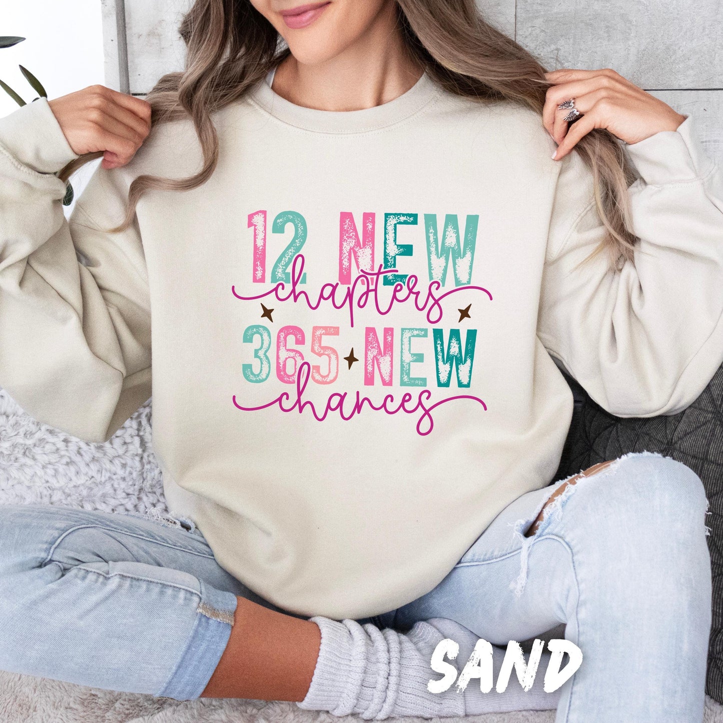 Inspirational Sweatshirts for Adults and Kids "12 New Chapters, 365 New Chances" Motivational Sweatshirt for family Matching Sweaters