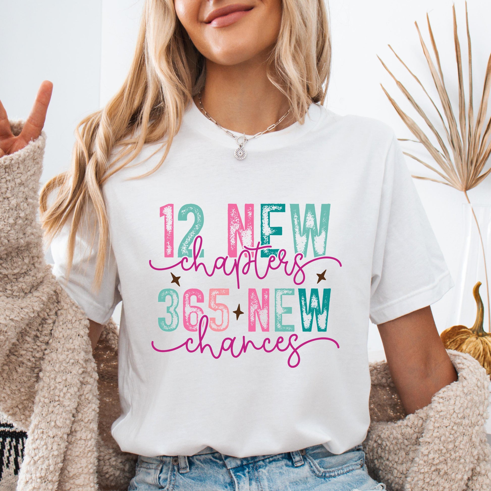 Unisex New Year Shirts for Adults and Kids "12 New Chapters, 365 New Chances" Inspirational Design Shirts for family Matching Shirt