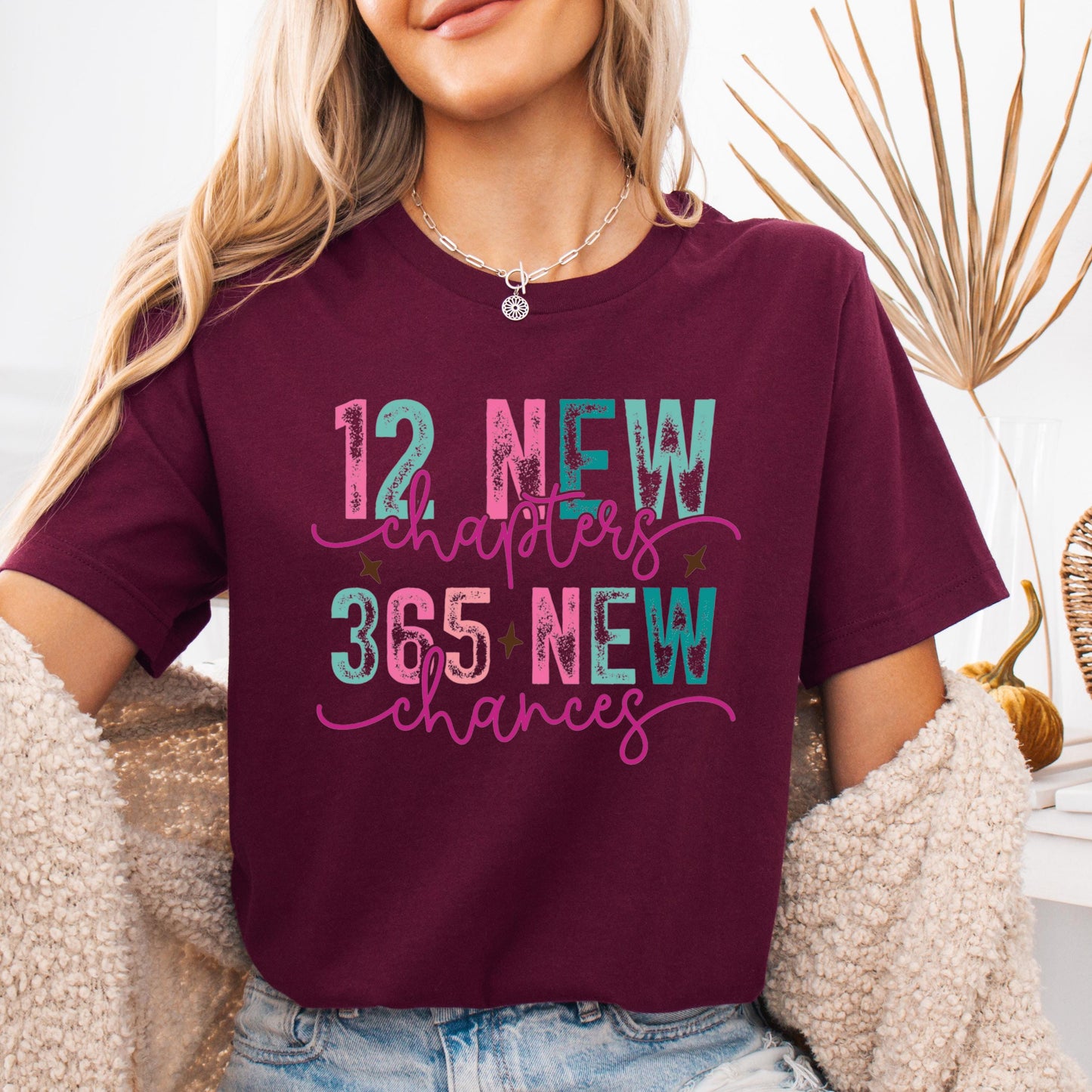 Unisex New Year Shirts for Adults and Kids "12 New Chapters, 365 New Chances" Inspirational Design Shirts for family Matching Shirt
