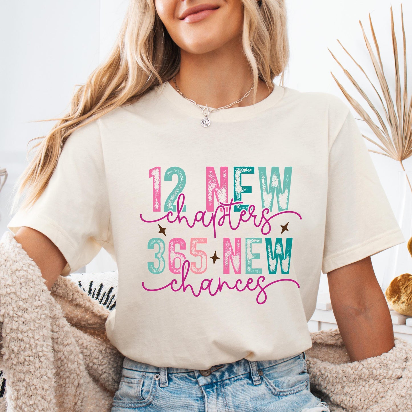 Unisex New Year Shirts for Adults and Kids "12 New Chapters, 365 New Chances" Inspirational Design Shirts for family Matching Shirt