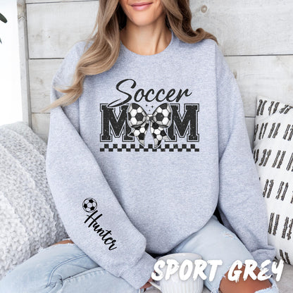 Soccer Mom Sweatshirt Personalized Coquette Soccer Sweatshirt with Name on Sleeve Sports Mom Shirt Mom Custom Gift