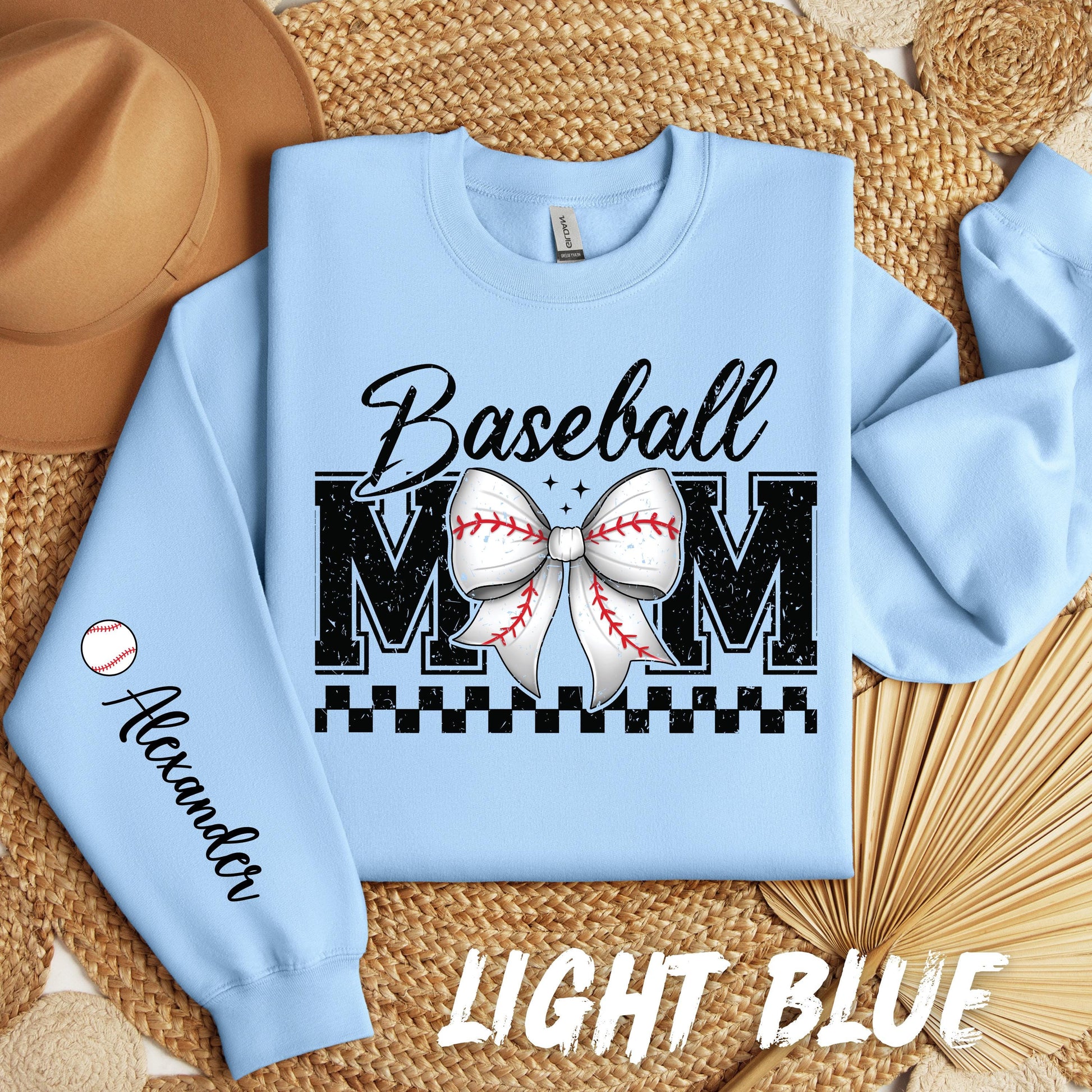 Baseball Mom Sweatshirt Personalized Coquette Baseball Sweatshirt with Name on Sleeve Sports Mom Shirt Mom Custom Gift