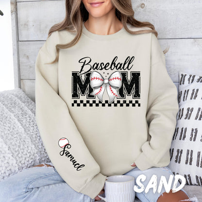 Baseball Mom Sweatshirt Personalized Coquette Baseball Sweatshirt with Name on Sleeve Sports Mom Shirt Mom Custom Gift