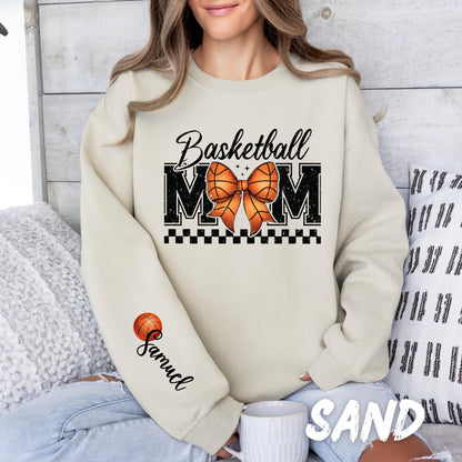 Basketball Mom Sweatshirt Personalized Coquette Basketball Sweatshirt with Name on Sleeve Sports Mom Shirt Mom Custom Gift