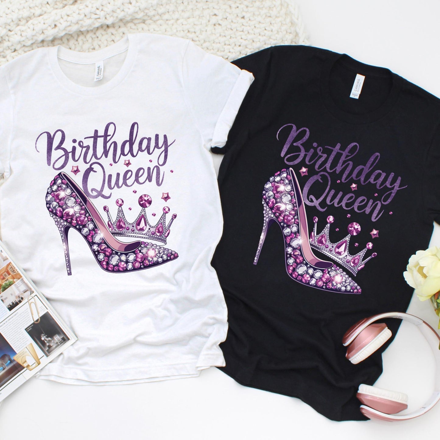 Birthday Queen Shirt - Sparkly Birthday Tee - High Heel & Crown Birthday Shirt- Cute Birthday Shirt for Women - Gift for Her - Party Shirt