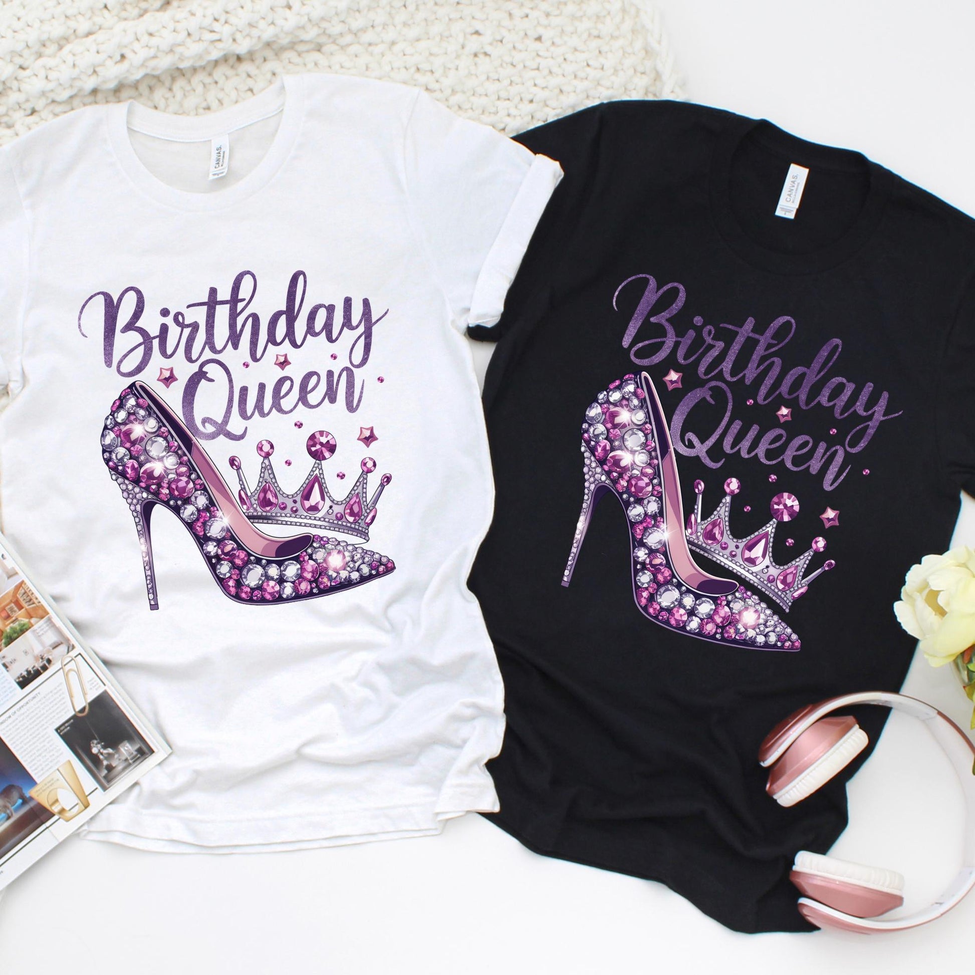 Birthday Queen Shirt - Sparkly Birthday Tee - High Heel & Crown Birthday Shirt- Cute Birthday Shirt for Women - Gift for Her - Party Shirt