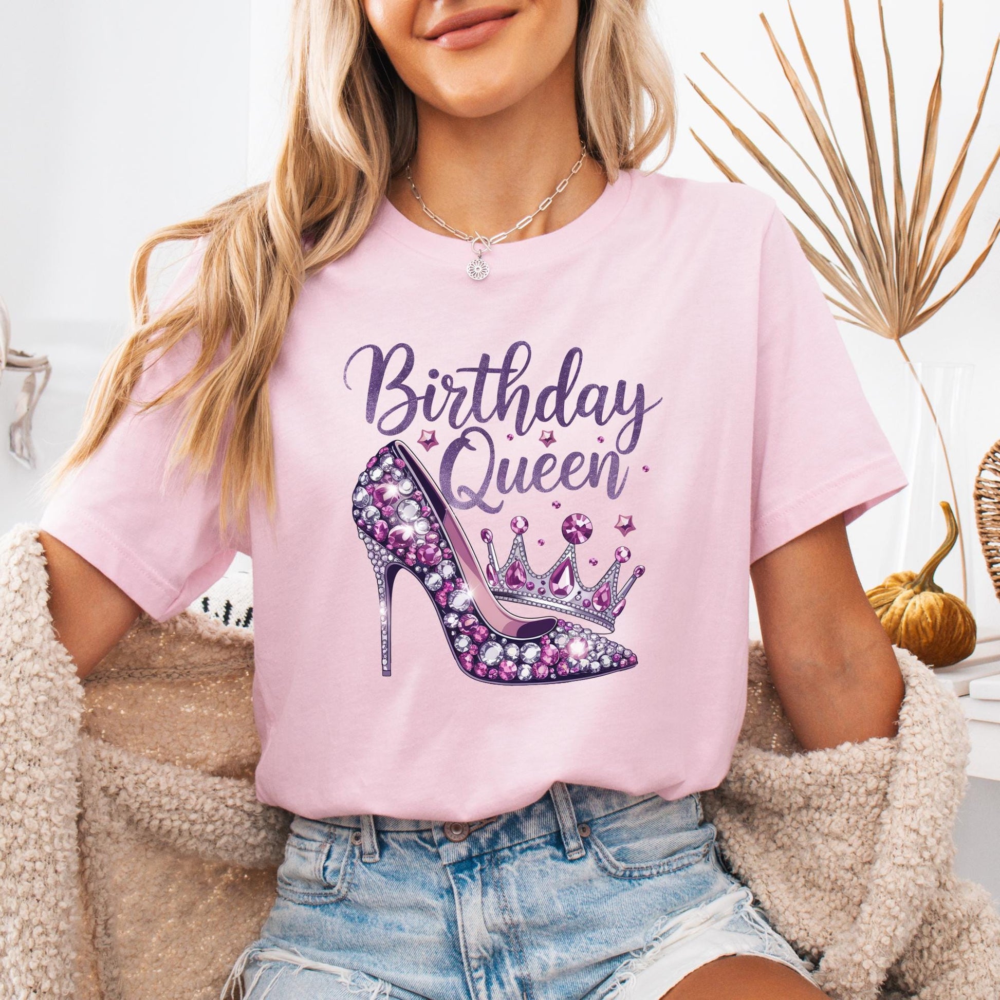 Birthday Queen Shirt - Sparkly Birthday Tee - High Heel & Crown Birthday Shirt- Cute Birthday Shirt for Women - Gift for Her - Party Shirt