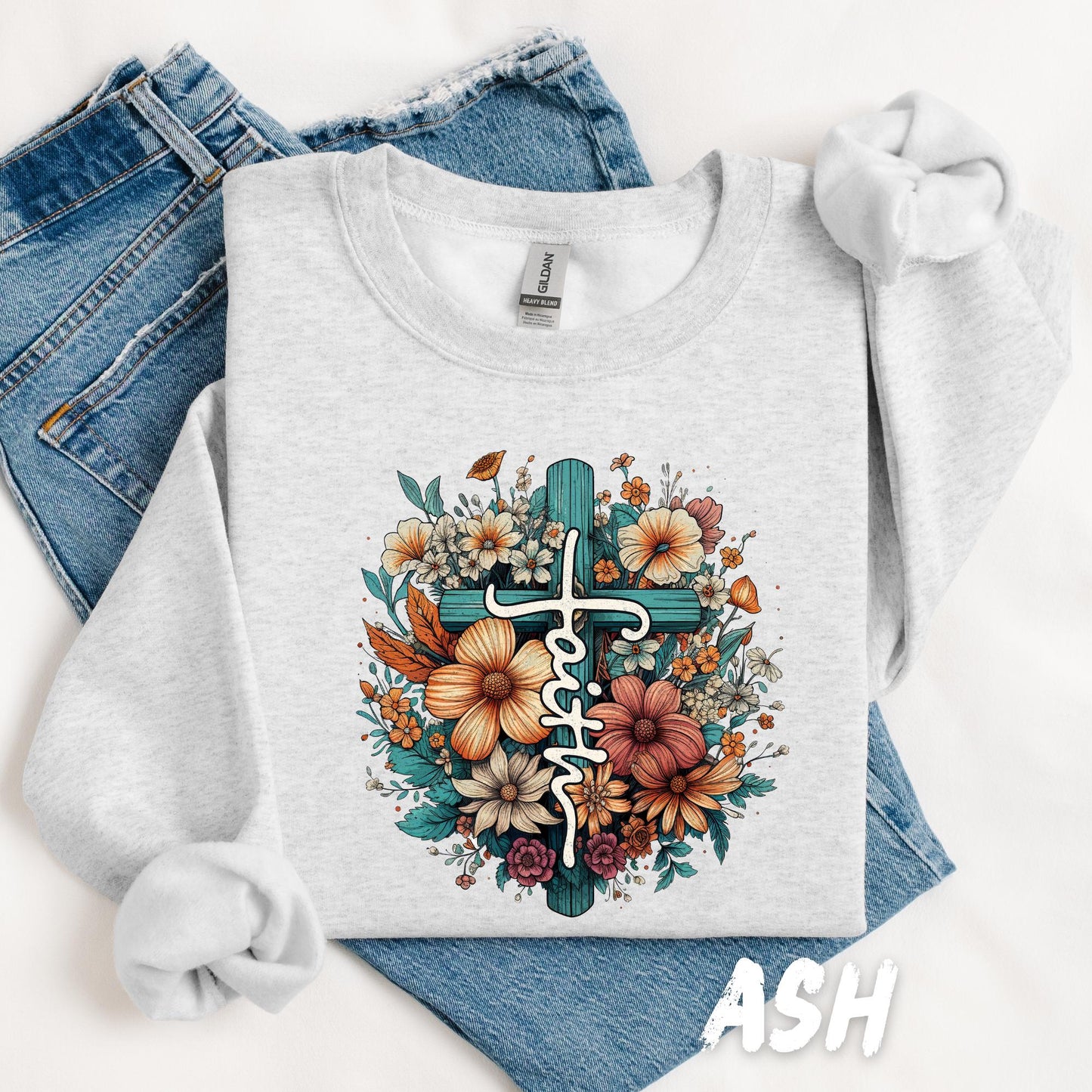 Faith Christian T-Shirt for Women Floral Cross Graphic Tee Religious Shirt Christian Apparel Bible Verse Shirt Jesus Christian Gift