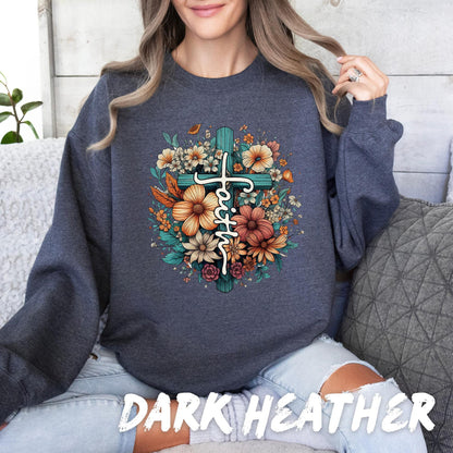 Faith Christian T-Shirt for Women Floral Cross Graphic Tee Religious Shirt Christian Apparel Bible Verse Shirt Jesus Christian Gift