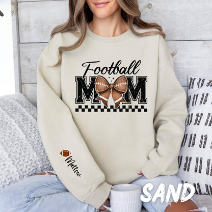 Football Mom Sweatshirt Personalized Coquette Football Sweatshirt Customized with Kids Names on Sleeve - Football Lover Gift