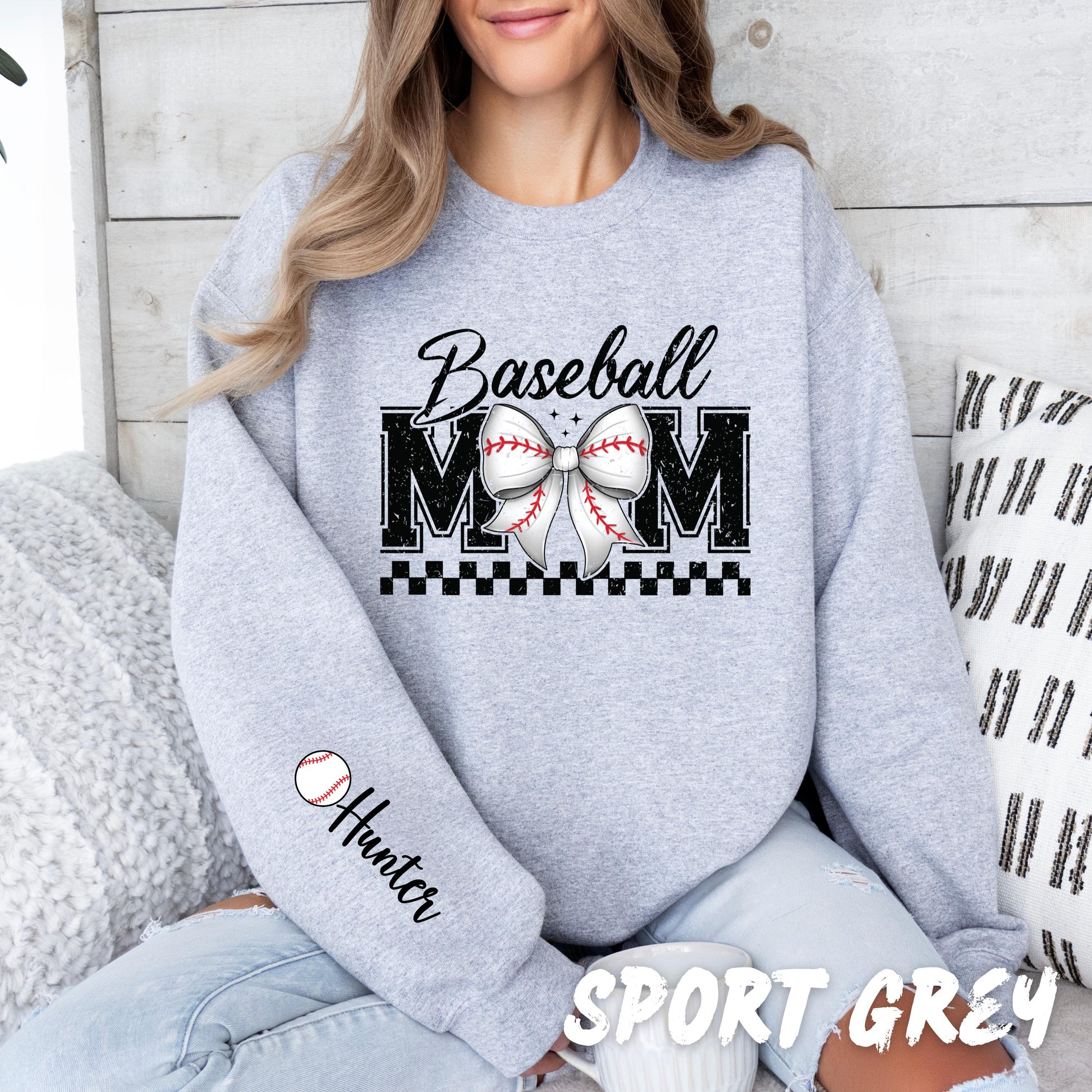 Baseball Mom Sweatshirt Personalized Coquette Baseball Sweatshirt with Name on Sleeve Sports Mom Shirt Mom Custom Gift