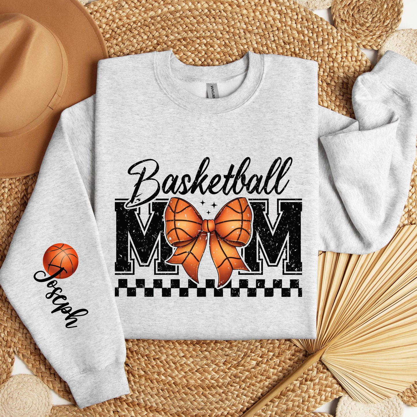 Basketball Mom Sweatshirt Personalized Coquette Basketball Sweatshirt with Name on Sleeve Sports Mom Shirt Mom Custom Gift