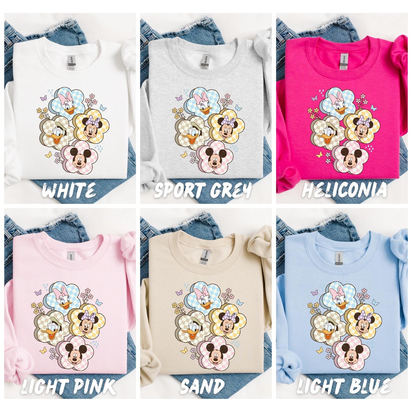Disney Spring Sweatshirt - Mickey and Friends Pullover for Women & Kids Easter Shirt Gingham Flower Crewneck