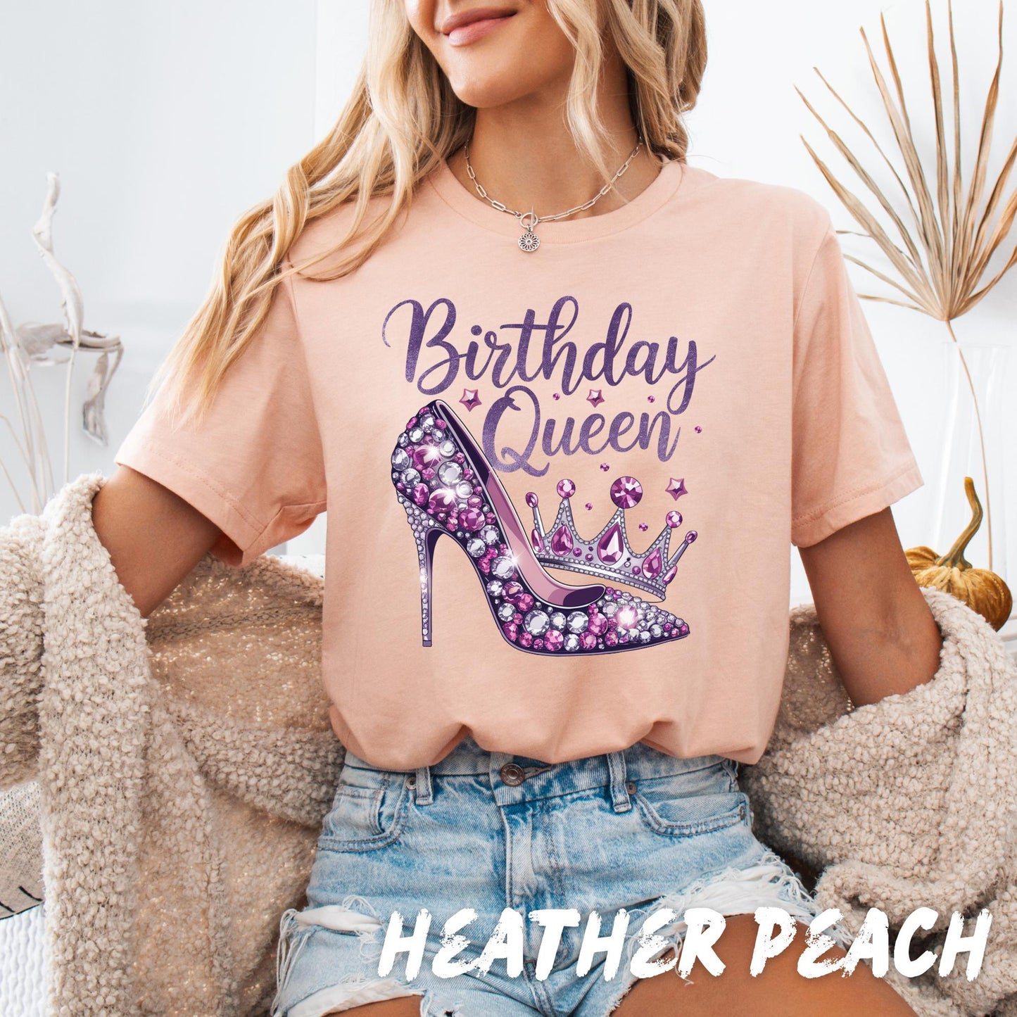 Birthday Queen Shirt - Sparkly Birthday Tee - High Heel & Crown Birthday Shirt- Cute Birthday Shirt for Women - Gift for Her - Party Shirt